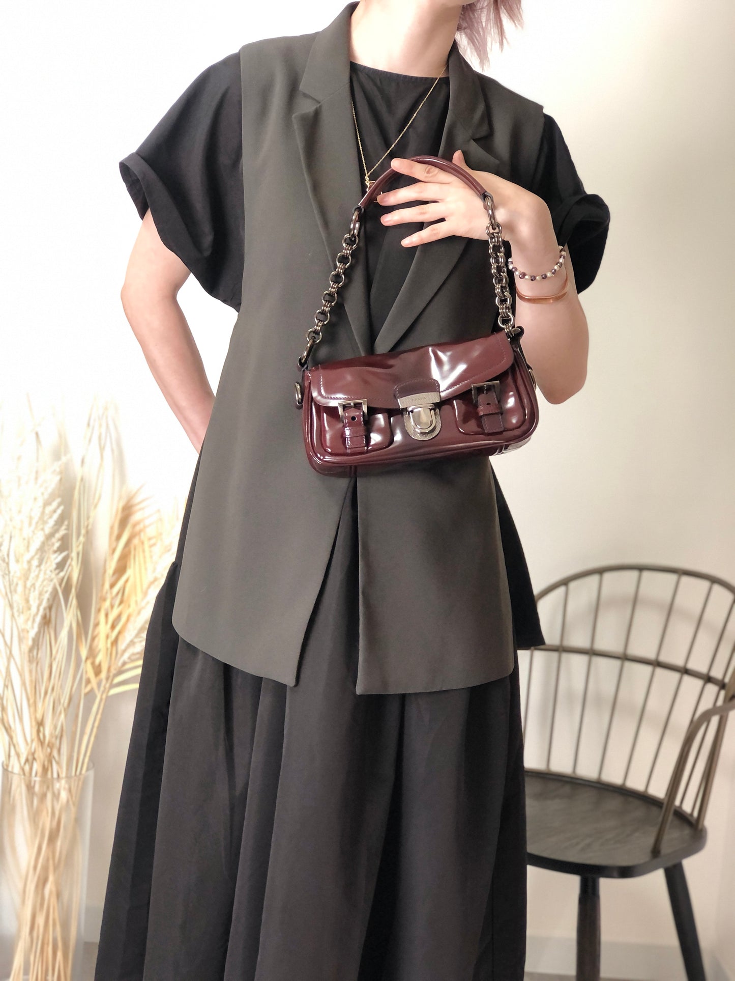 PRADA 前扣單肩包 棕色 復古 j5mn5d