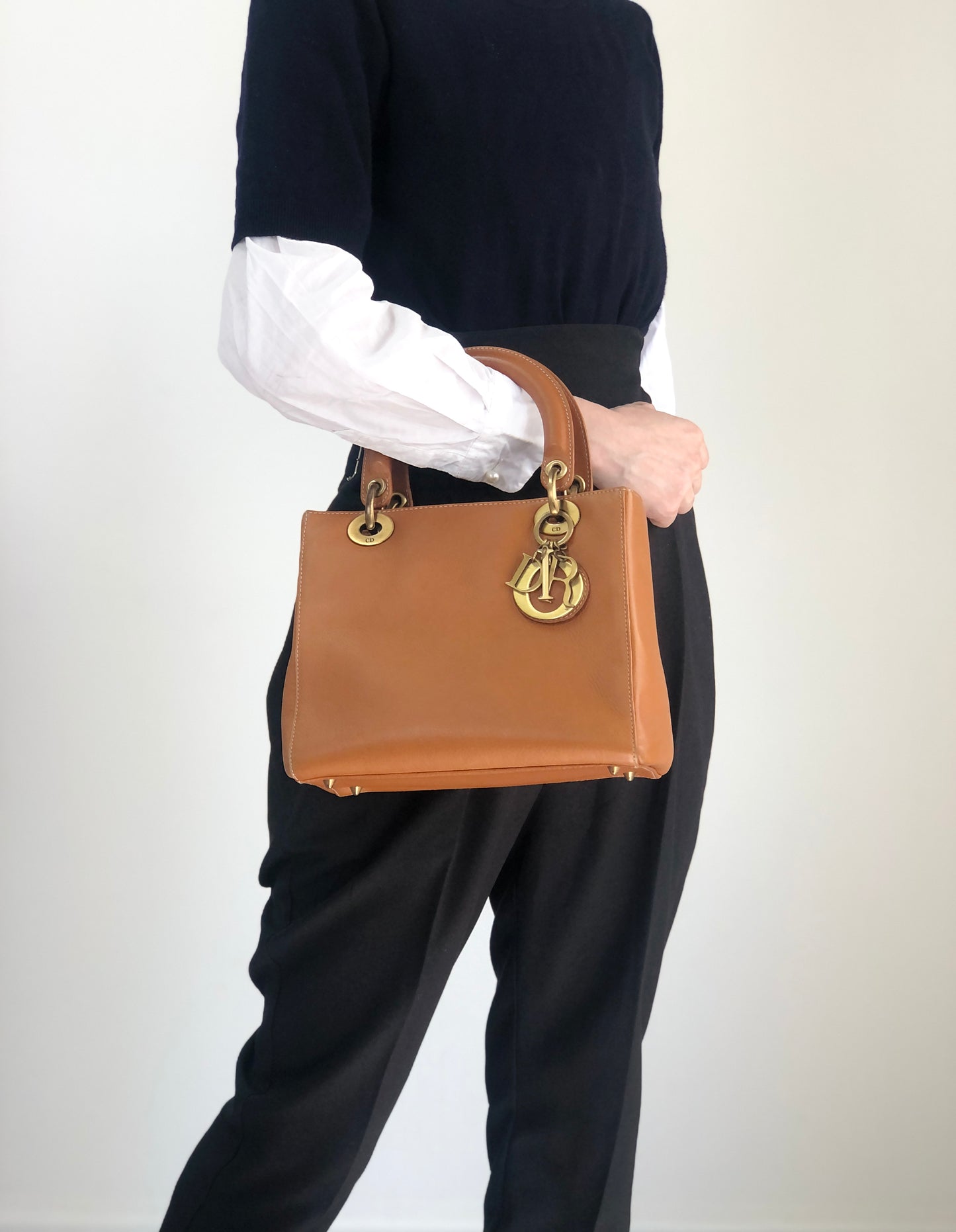 Christian Dior Lady Dior Charm Handbag Brown Vintage 5f6z3d