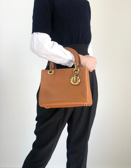 Christian Dior Lady Dior Charm Handbag Brown Vintage 5f6z3d