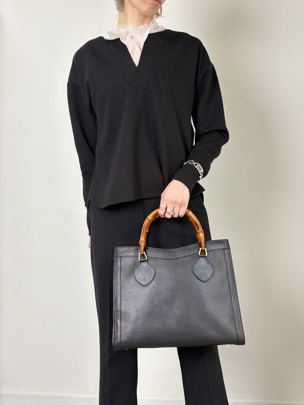GUCCI Bamboo   Handbag Black 002・1095・0260 Vintage spzj7v