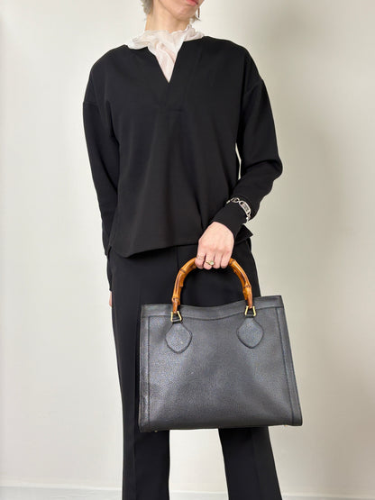 GUCCI Bamboo   Handbag Black 002・1095・0260 Vintage spzj7v
