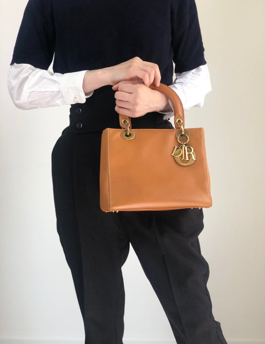 Christian Dior Lady Dior Charm Handbag Brown Vintage 5f6z3d