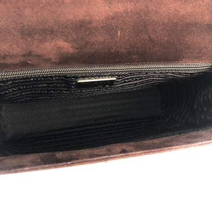PRADA Embossed logo Suede Handbag Brown Vintage Old zhs7ap