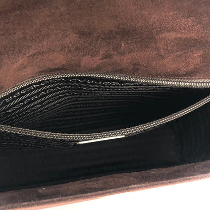 PRADA Embossed logo Suede Handbag Brown Vintage Old zhs7ap