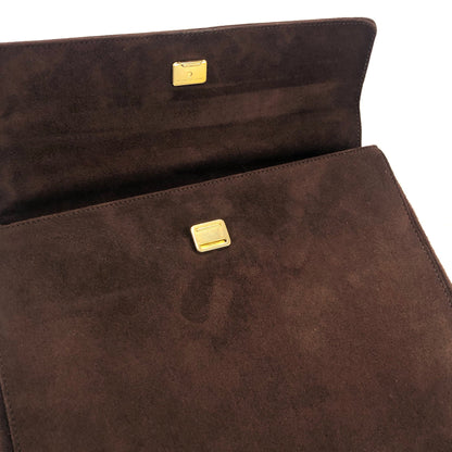 PRADA Embossed logo Suede Handbag Brown Vintage Old zhs7ap