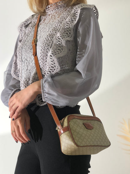 CELINE Macadam Small Shoulder Bag Beige vintage Old Celine fiisr5
