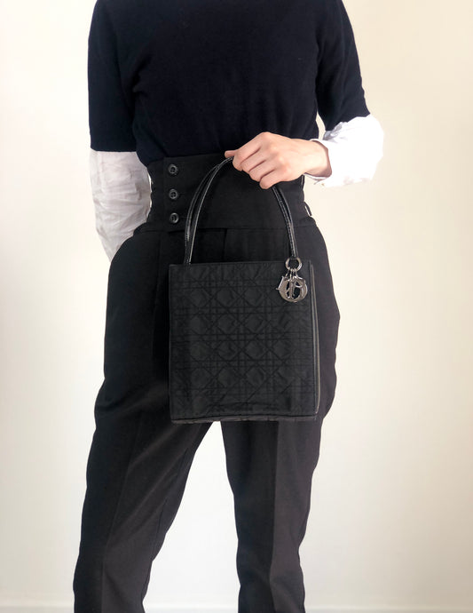 Christian Dior Logo Charm Handbag Black Vintage 3wjsfa