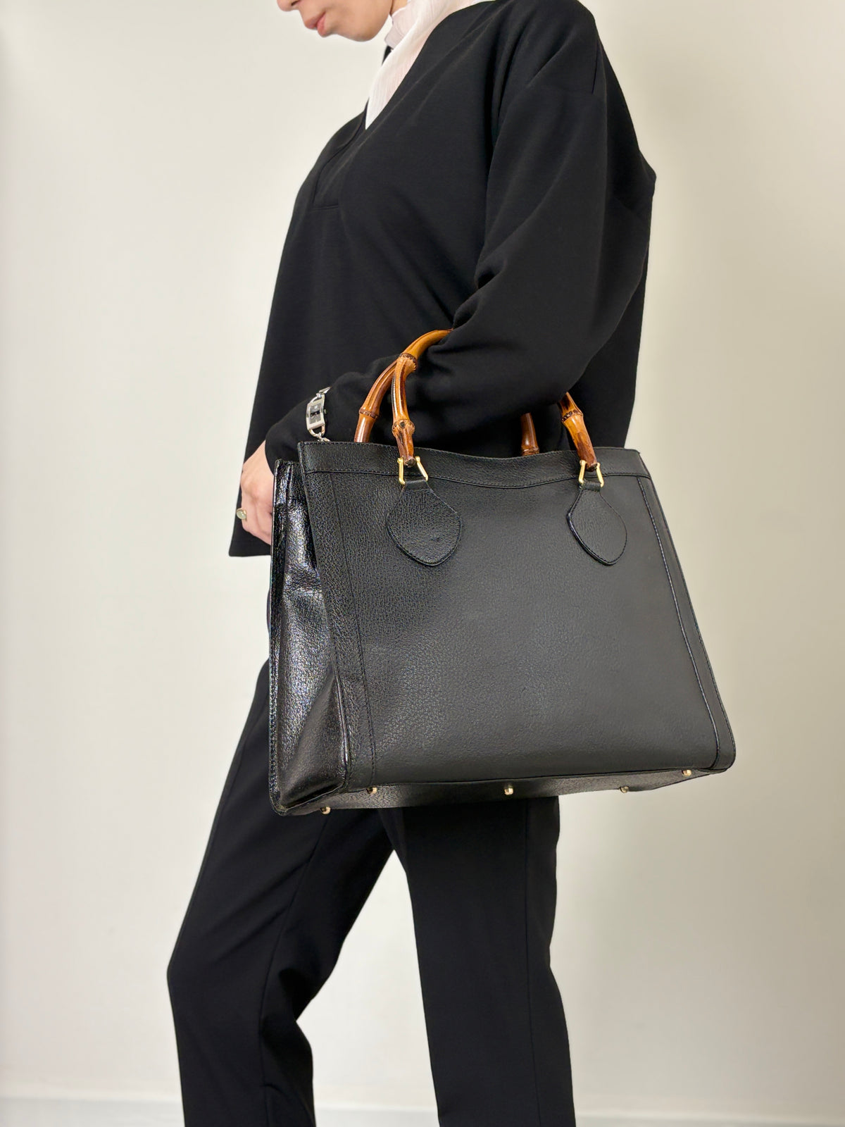 GUCCI Bamboo   Handbag Black 002・1095・0260 Vintage spzj7v