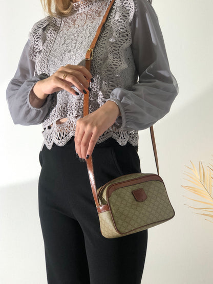 CELINE Macadam Small Shoulder Bag Beige vintage Old Celine fiisr5