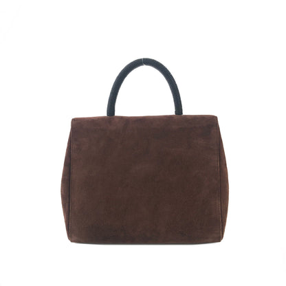 PRADA Embossed logo Suede Handbag Brown Vintage Old zhs7ap