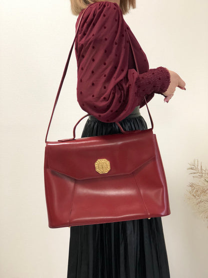 Yves Saint Laurent Octagon YSL Leather 2way shoulder bag Red Vintage Old 7timir