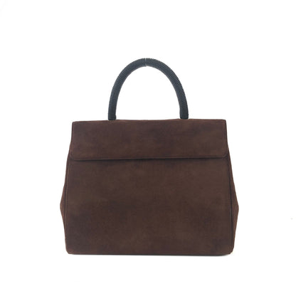 PRADA Embossed logo Suede Handbag Brown Vintage Old zhs7ap