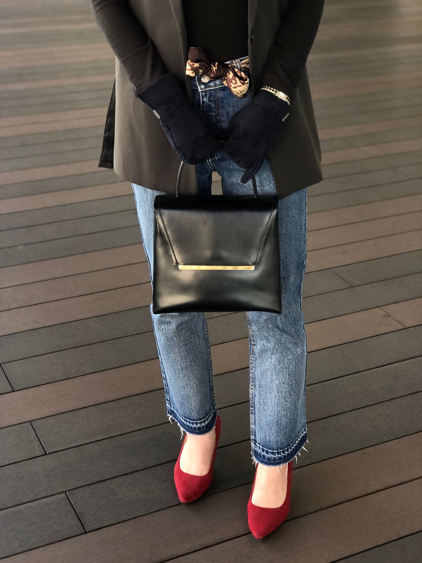 LOEWE Logo Two-way Handbag Shoulder bag Black Vintage 588t4s