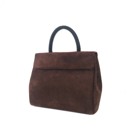 PRADA Embossed logo Suede Handbag Brown Vintage Old zhs7ap