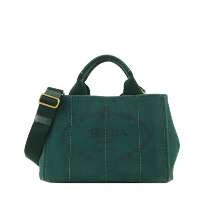PRADA CANAPA Logo Two-way Handbag Shoulder bag Green Vintage Old gp3fik