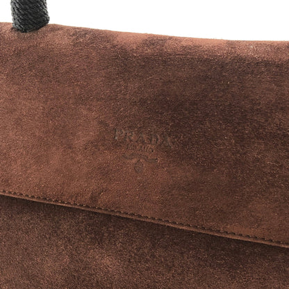 PRADA Embossed logo Suede Handbag Brown Vintage Old zhs7ap