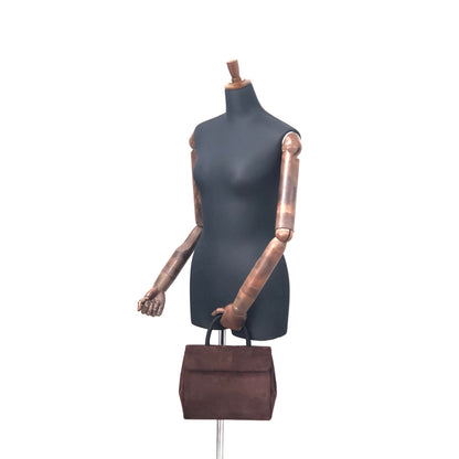 PRADA Embossed logo Suede Handbag Brown Vintage Old zhs7ap