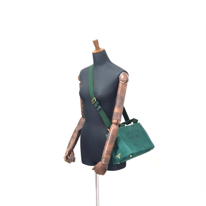 PRADA CANAPA Logo Two-way Handbag Shoulder bag Green Vintage Old gp3fik