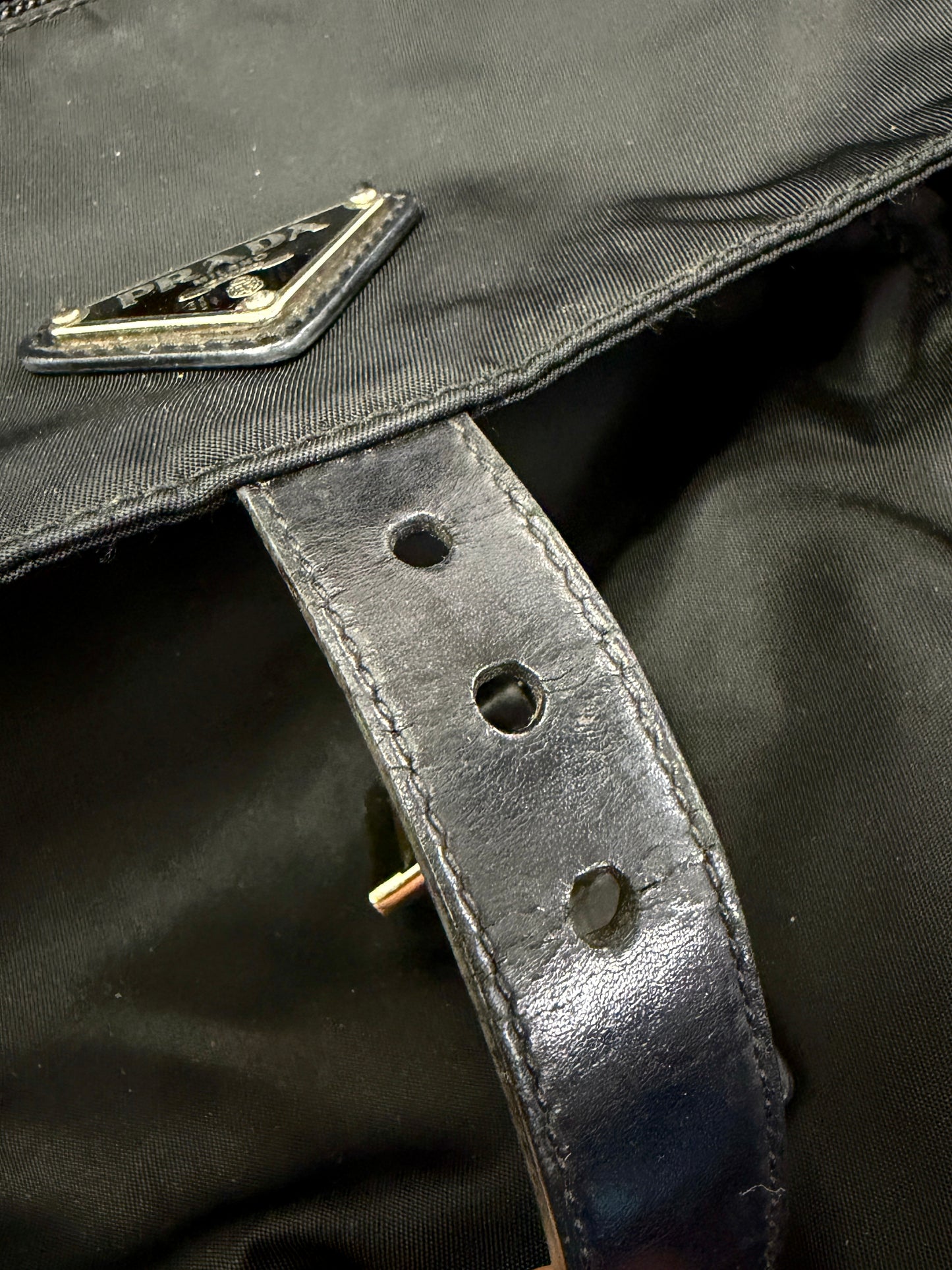 PRADA Tessuto Triangle Logo Front Buckle Shoulder bag Black Vintage fsnzjh