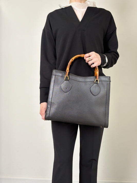 GUCCI Bamboo   Handbag Black 002・1095・0260 Vintage spzj7v