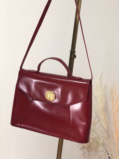 Yves Saint Laurent Octagon YSL Leather 2way shoulder bag Red Vintage Old 7timir