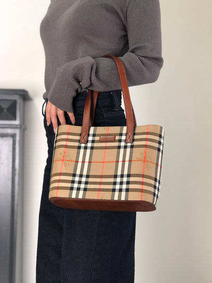 BURBERRY Nova Check Handbag Totebag Beige Vintage bc7gmg