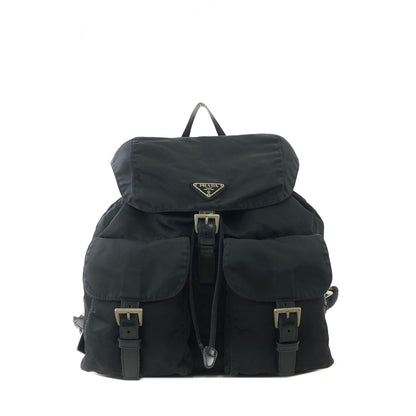 PRADA Triangle Logo Nylon Leather Backpack Black Vintage Old hci3ad