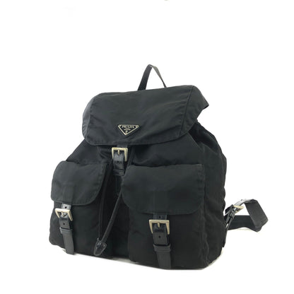 PRADA Triangle Logo Nylon Leather Backpack Black Vintage Old hci3ad