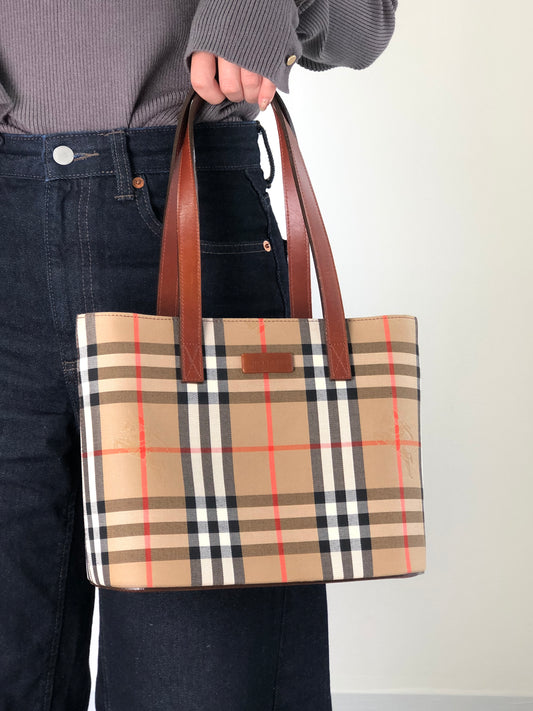 BURBERRY Nova Check Handbag Totebag Beige Vintage bc7gmg