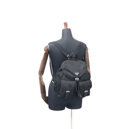 PRADA Triangle Logo Nylon Leather Backpack Black Vintage Old hci3ad
