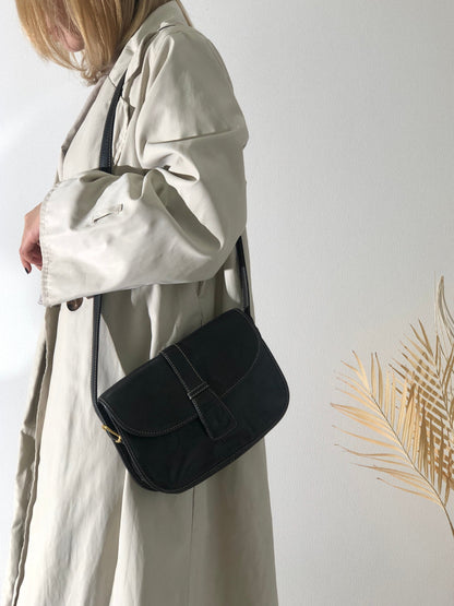 CELINE Blason 對比縫線斜背包單肩包黑色舊款 Celine 復古 rifubn