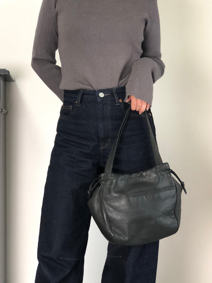 LOEWE Anagram Drawstring Handbag Black Vintage nggky5