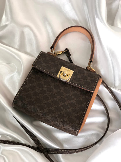 CELINE Macadam Gancini shoulder bag mini bag handbag 2way Brown Vintage Old Celine t6vjtc