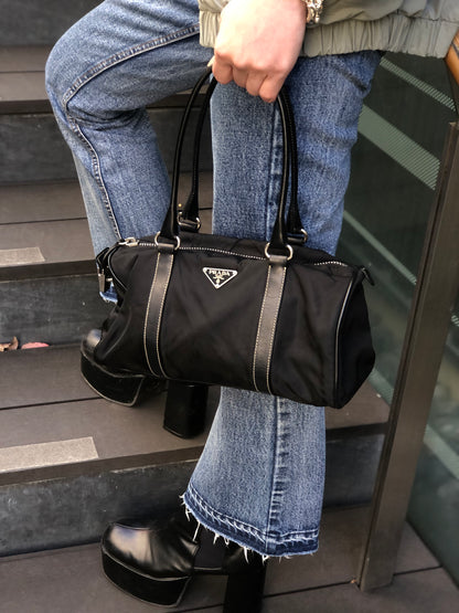 PRADA Triangle Logo Small Boston bag Handbag Black Vintage ixt5hp