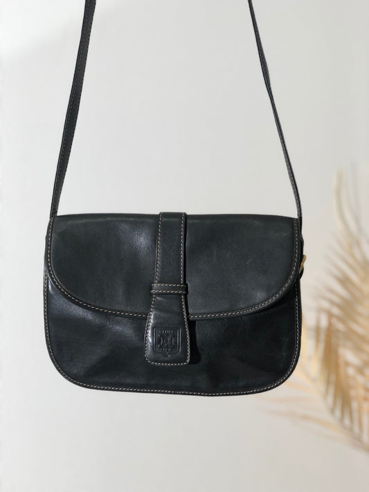 CELINE Blason Contrast Stitch Crossbody Shoulder bag Black Old Celine vintage rifubn