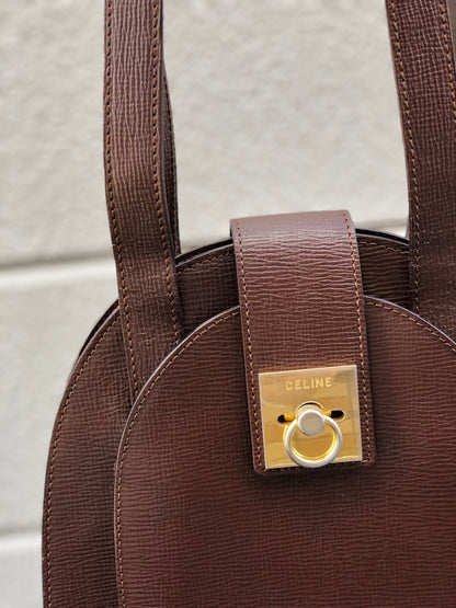 CELINE Gancini Leather Shoulder bag Brown Vintage Old Celine xwf2dw
