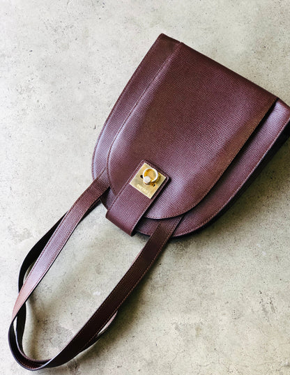 CELINE Gancini Leather Shoulder bag Brown Vintage Old Celine xwf2dw