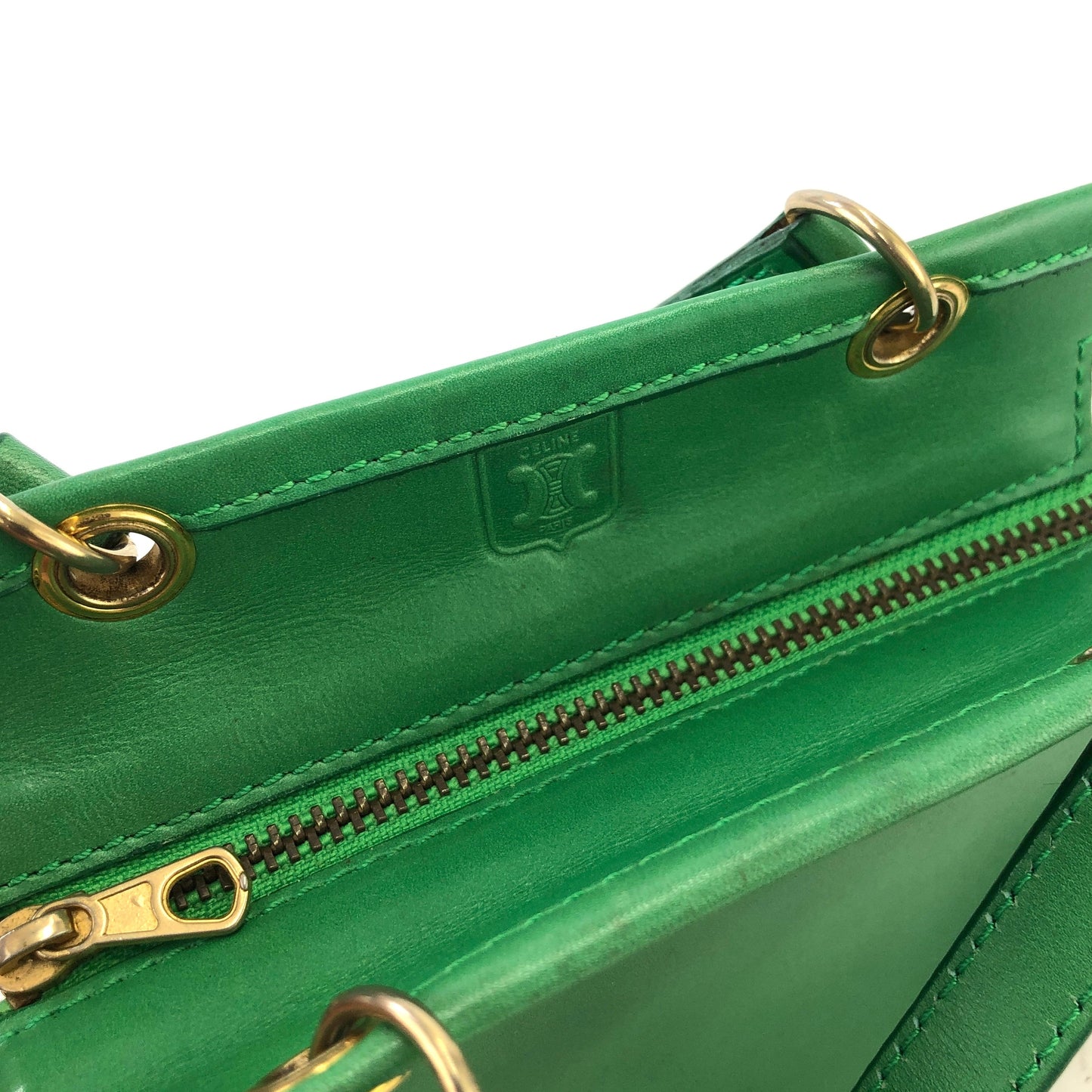 CELINE Leather Two-way Small Crossbody Shoulder bag Handbeg Green Vintage Old Celine 4fi3vb