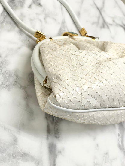 GUCCI Lizard Clasp White Shoulder Bag Vintage Old avni3e