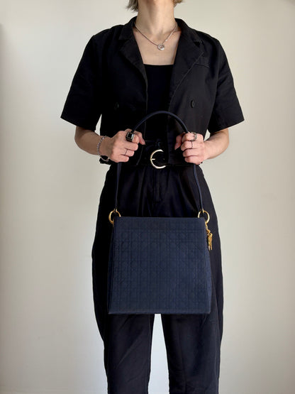Christian Dior Cannage Logo Charm Shoulder bag Hobobag Black Vintage gd5hwv