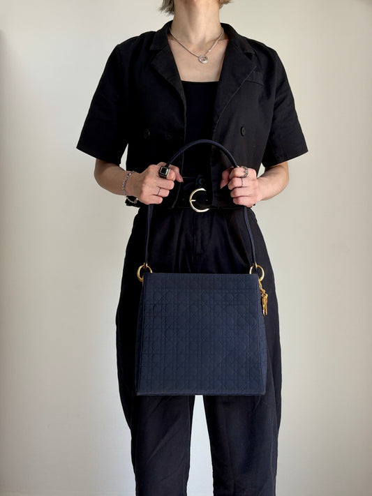 Christian Dior Cannage Logo Charm Shoulder bag Hobobag Black Vintage gd5hwv
