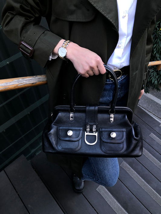 Christian Dior Logo Handbag Black Vintage ntaxds