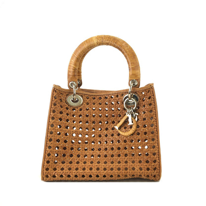 Christian Dior Lady Dior Cannage Rattan Mesh Handbag Brown Vintage 7p4yf7