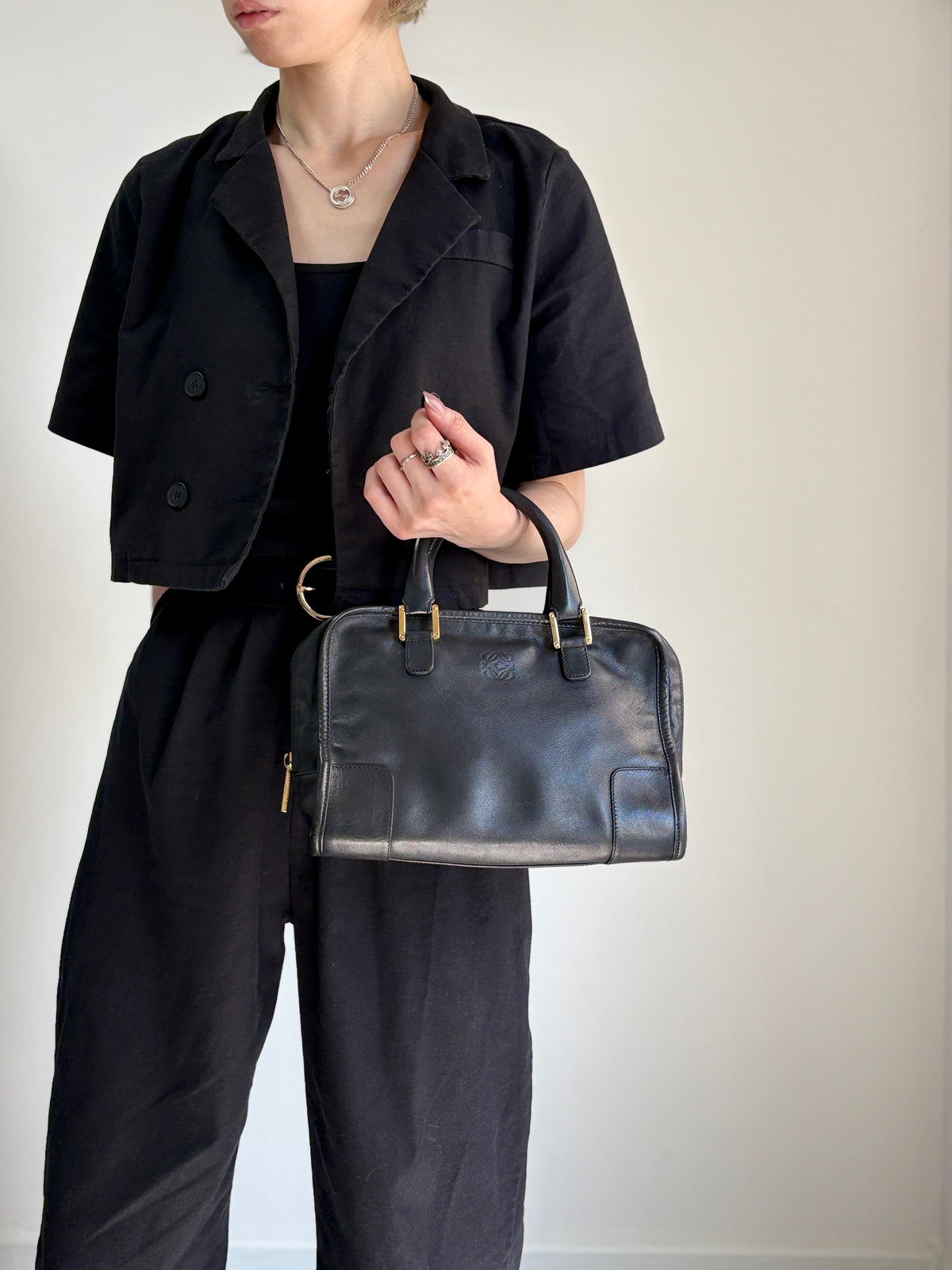 LOEWE Amazona28 Anagram Handbag Boston bag Black Vintage bda233