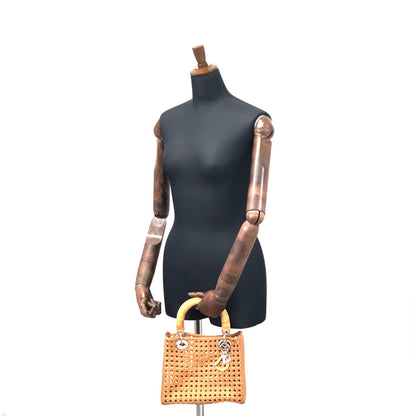 Christian Dior Lady Dior Cannage Rattan Mesh Handbag Brown Vintage 7p4yf7