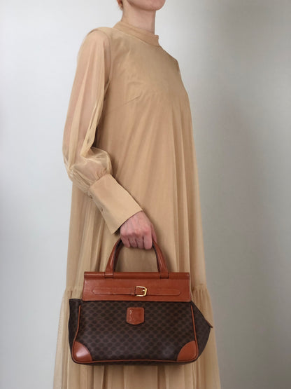 CELINE Macadam Blason Front Buckle Handbag Brown Vintage kaare7