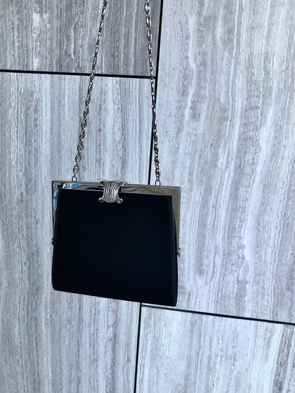 CELINE Triomphe Metal Clasp Chain Shoulder bag Black Vintage 857psb