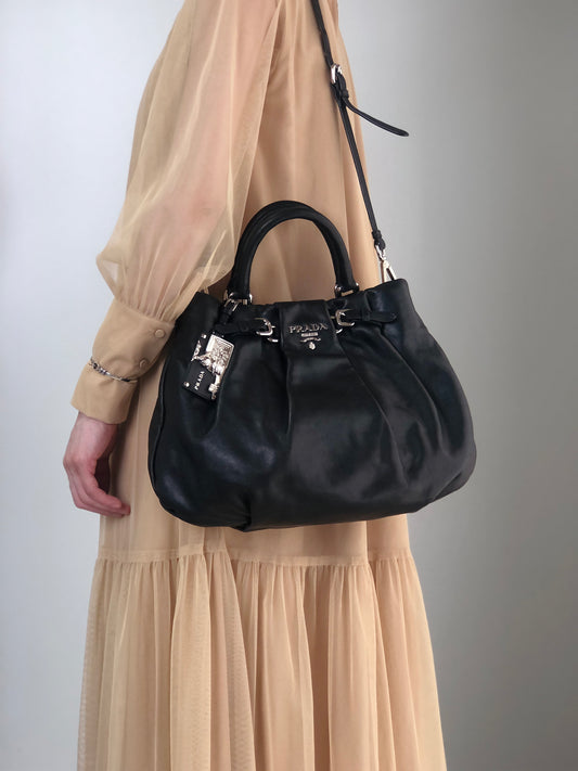 PRADA Logo Two-way Handbag Shoulder bag Black Vintage guwiir