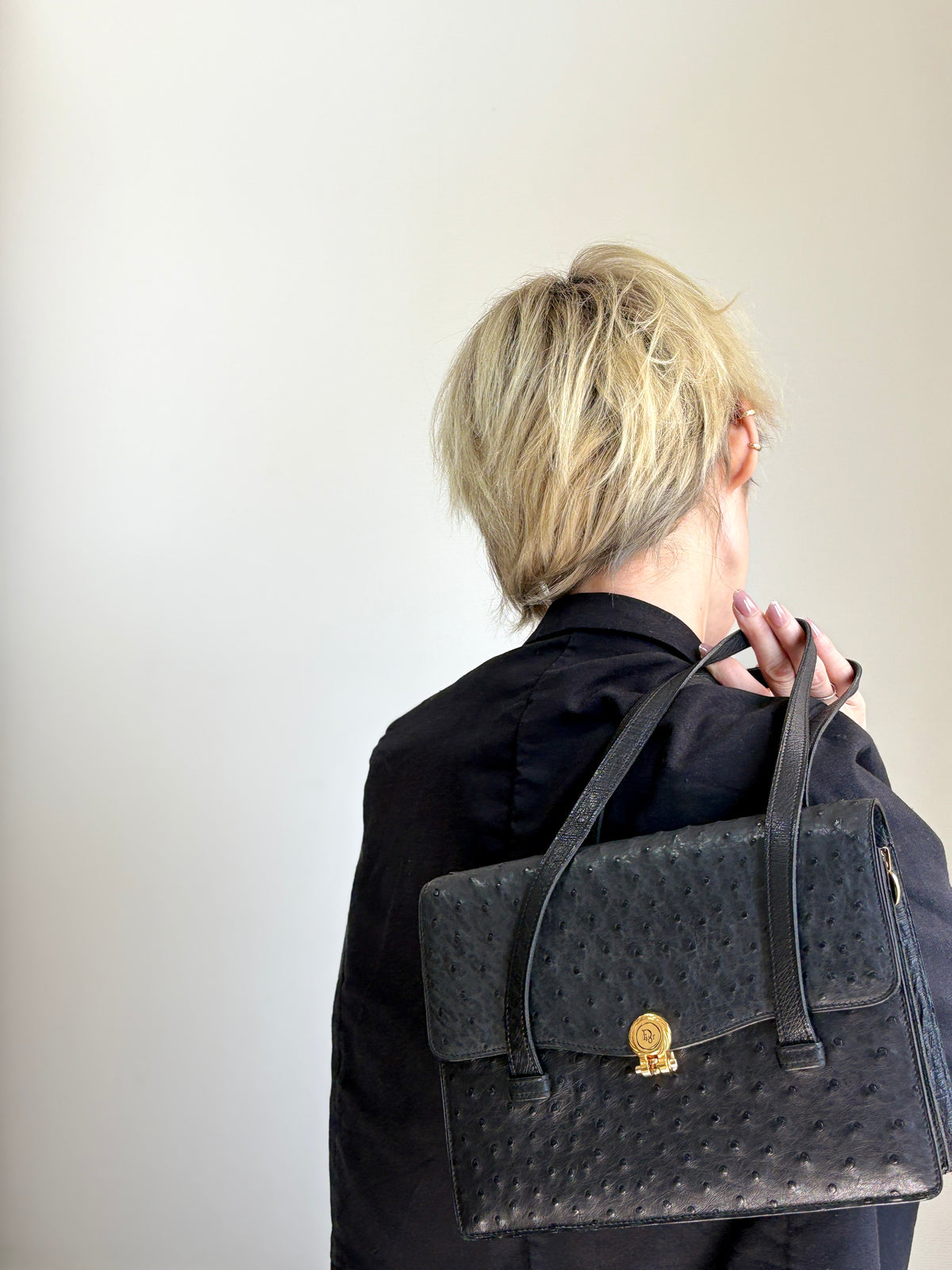 Christian Dior Handbag Black Vintage 4keybj