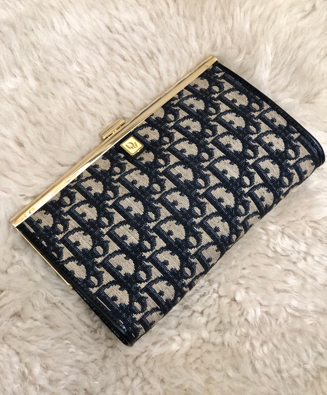 Christian Dior Trotter Jacquard Clasp Clutch bag Navy Vintage Old tybxpy